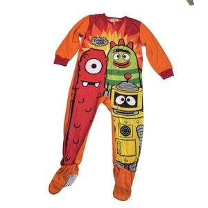 RARE Yo Gabba Gabba Footed Pajama Sz 3T Orange Sleepwear Zip Fun Colorful READ